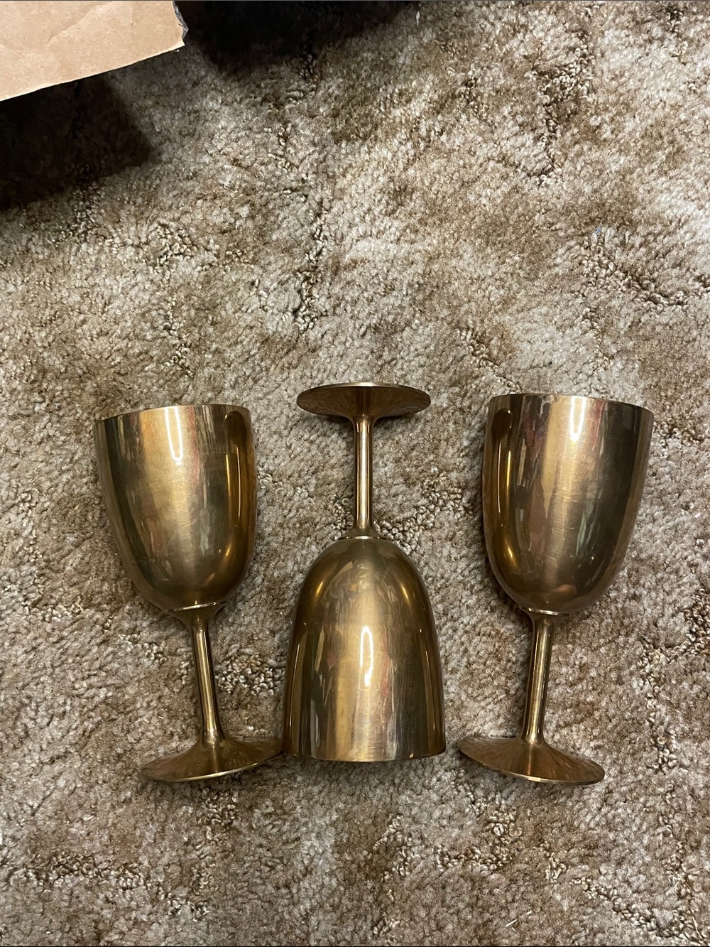 Vintage Brass Wine Glasses Set of 3